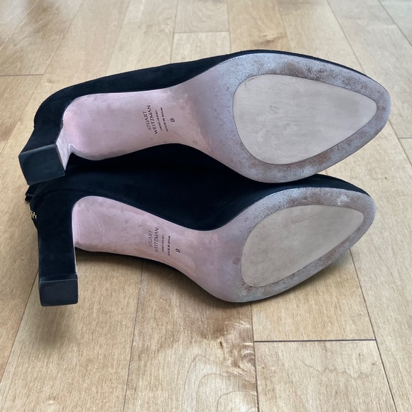 Stuart Weitzman Black Suede Booties with Gold-Tone Zipper - Picture 12 of 13